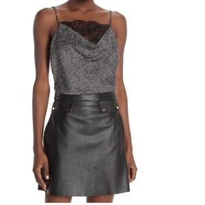 WAYF Cowl Neck Lace Trim Bodysuit